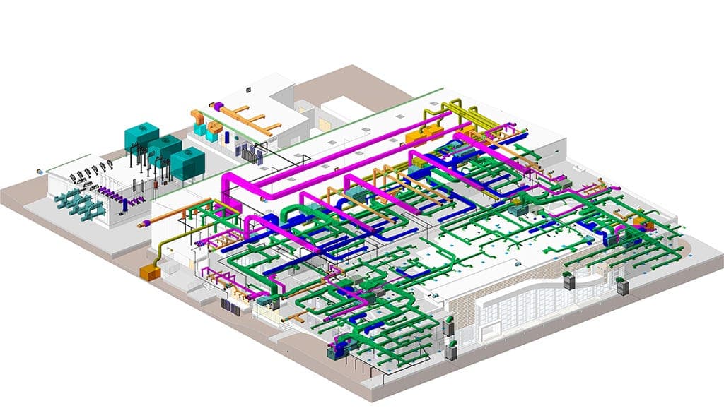Modern building infrastructure showing electrical and mechanical systems.